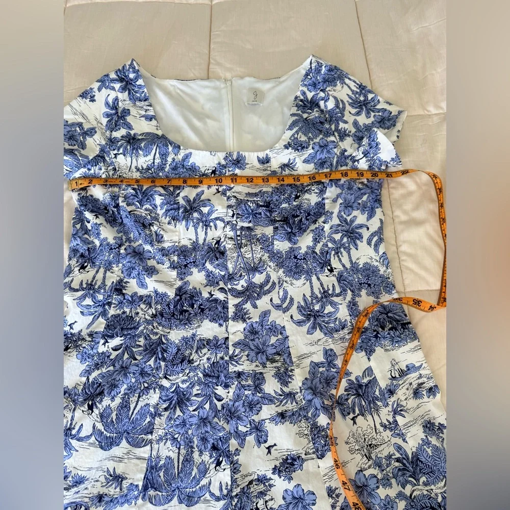 Joie Blue and White Toile print preppy midi dress Cottagecore zip back XL EUC - Picture 12 of 17
